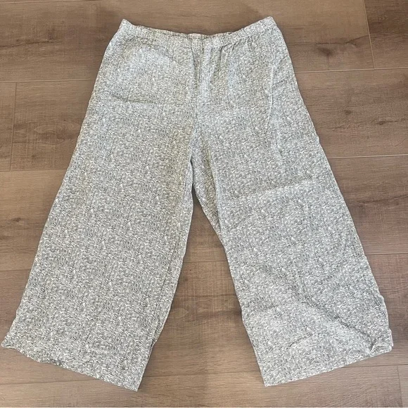 Eileen Fisher Wide Leg Crop Pants Women M Broken Chevron Tencel Ivory Black $238 - Picture 2 of 8